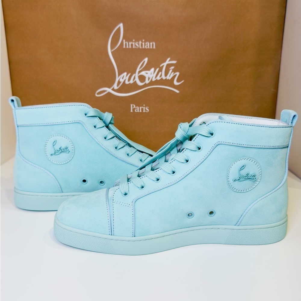 Christian Louboutin Louis Orlato High-top Men’s Sneakers Teal Suede/Velvet EU-44 - Picture 11 of 16